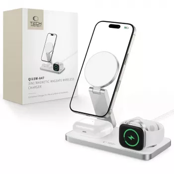 TECH-PROTECT QI15W-A47 caricabatterie wireless magnetico MagSafe 3 in 1 bianco