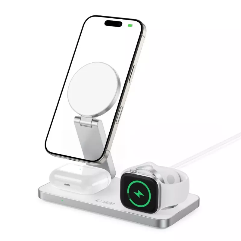 TECH-PROTECT QI15W-A47 caricabatterie wireless magnetico MagSafe 3 in 1 bianco