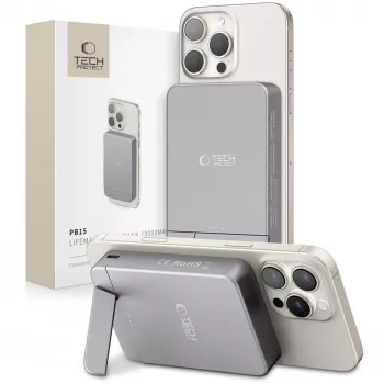 TECH-PROTECT PB15 LIFEMAG power bank MagSafe 10000mAh grigio siderale