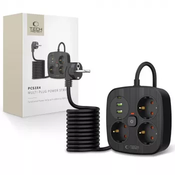 TECH-PROTECT PCS3X4 ciabatta 2 USB e 2 Type-C e 3 prese 200cm nero