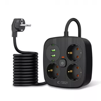 TECH-PROTECT PCS3X4 ciabatta 2 USB e 2 Type-C e 3 prese 200cm nero