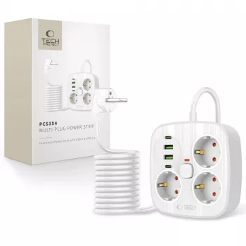 TECH-PROTECT PCS3X4 ciabatta 2 USB e 2 Type-C e 3 prese 200cm bianco