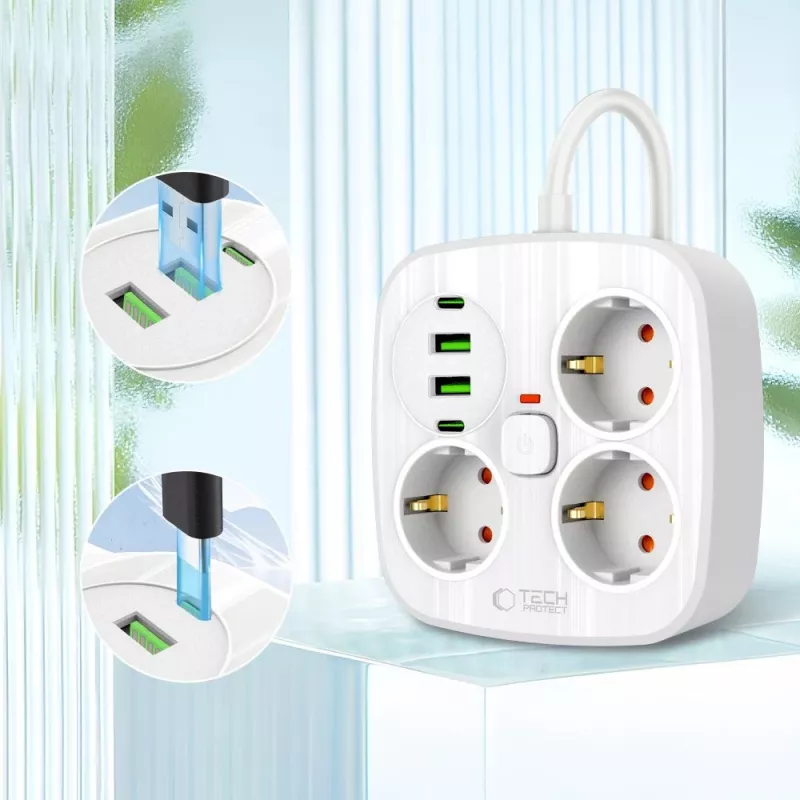 TECH-PROTECT PCS3X4 ciabatta 2 USB e 2 Type-C e 3 prese 200cm bianco