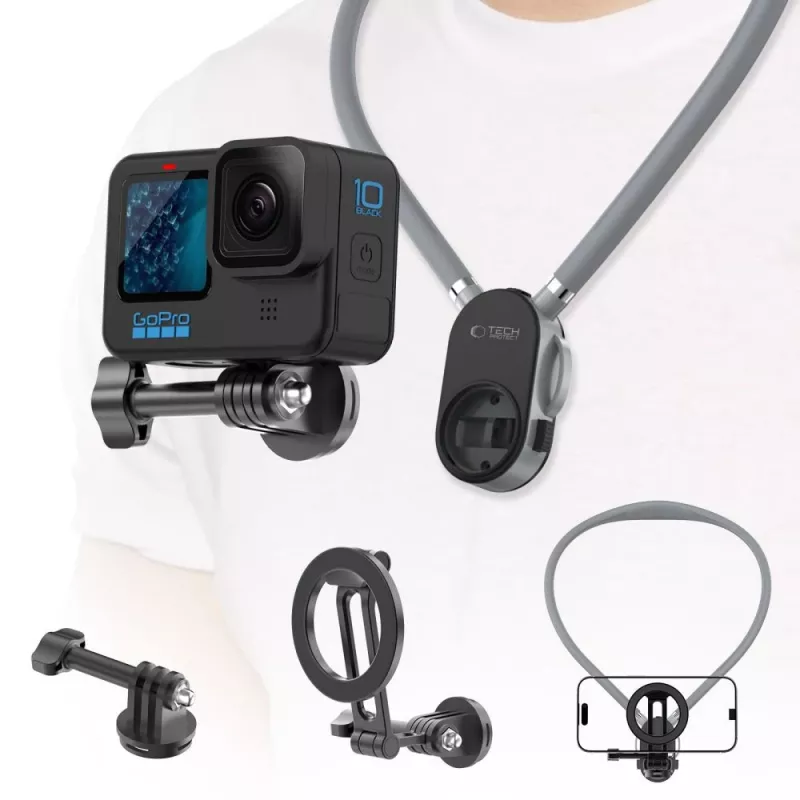 TECH-PROTECT AC200 supporto collo magnetico MagSafe e GoPro e DJI grigio pastello