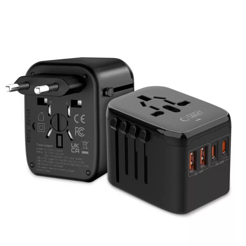 TECH-PROTECT TA200 adattatore da viaggio EU / UK / US / AU nero