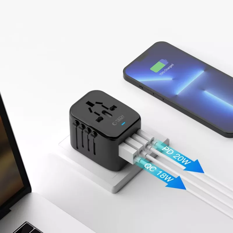 TECH-PROTECT TA200 adattatore da viaggio EU / UK / US / AU nero