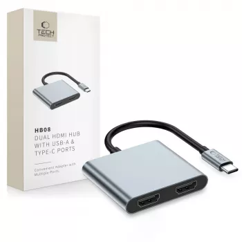 TECH-PROTECT HB08 adattatore hub 4 in 1 USB-C + USB 2.0 + 2x HDMI 4K 60Hz grigio siderale