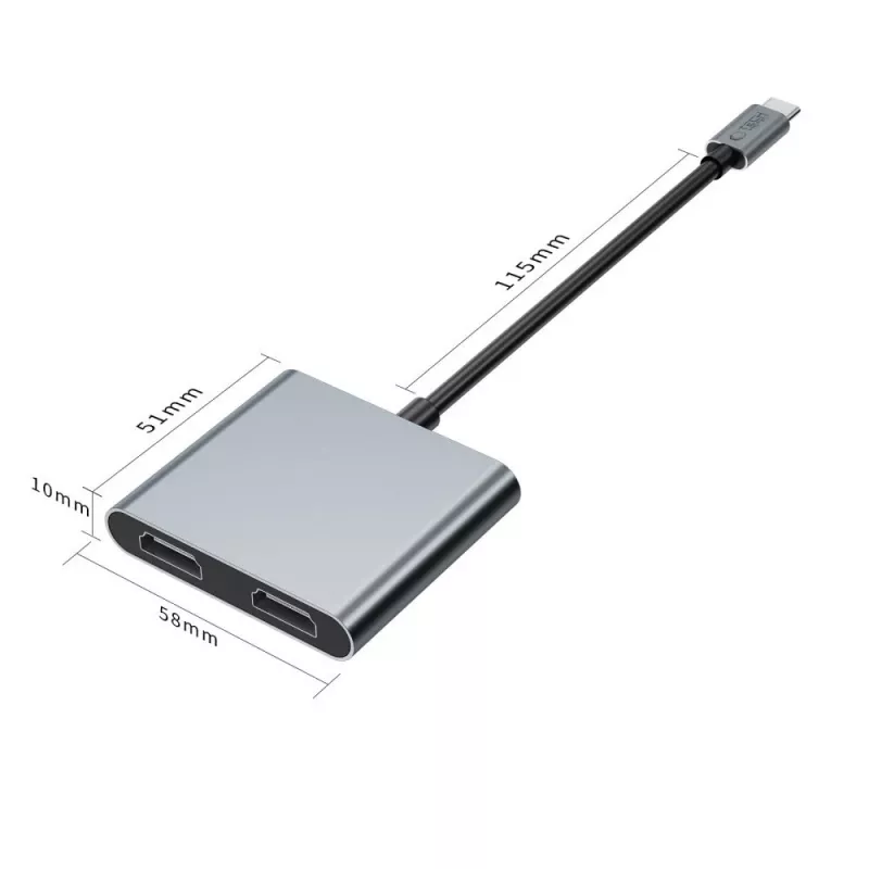 TECH-PROTECT HB08 adattatore hub 4 in 1 USB-C + USB 2.0 + 2x HDMI 4K 60Hz grigio siderale