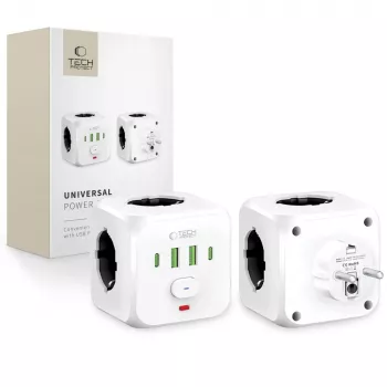 TECH-PROTECT PCL3X4 Ciabatta 3 prese Schuko 2 USB-A 2 USB-C 2m bianca