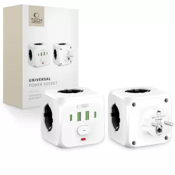 TECH-PROTECT PCL3X4 Ciabatta 3 prese Schuko 2 USB-A 2 USB-C 2m bianca