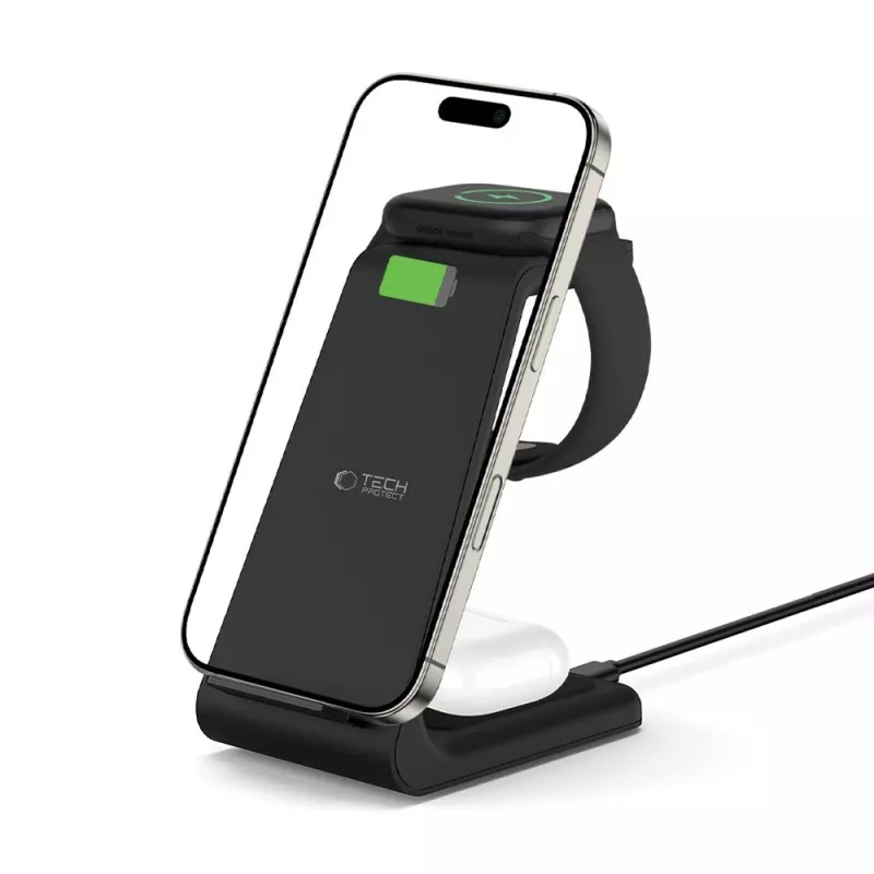 TECH-PROTECT QI15W-A36 Caricatore wireless 3-in-1 per Apple nero