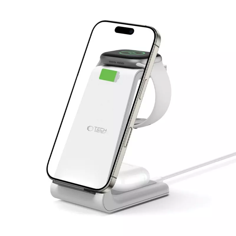 TECH-PROTECT QI15W-A36 Caricatore wireless 3-in-1 per Apple bianco