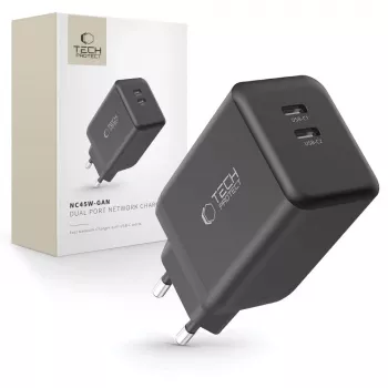 TECH-PROTECT NC45W-GAN Caricatore da rete 2 porte PD 45W nero