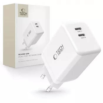 TECH-PROTECT NC45W-GAN Caricatore da rete 2 porte PD 45W bianco