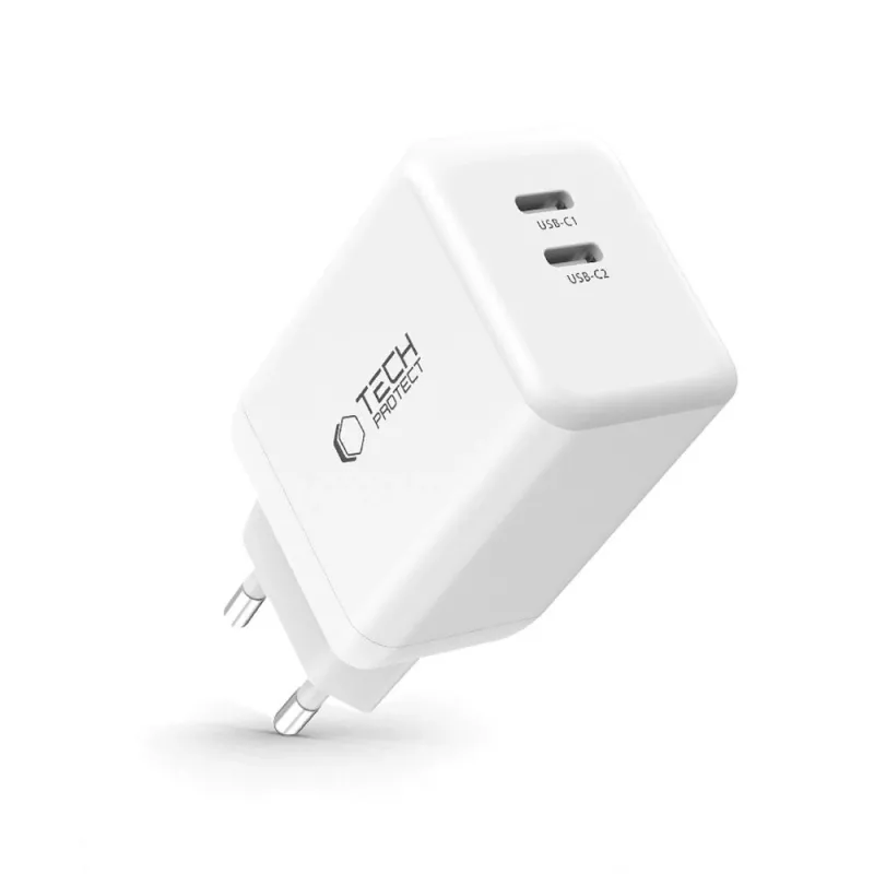 TECH-PROTECT NC45W-GAN Caricatore da rete 2 porte PD 45W bianco