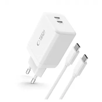TECH-PROTECT NC45W-GAN Caricatore da rete 2 porte PD 45W + cavo USB-C bianco