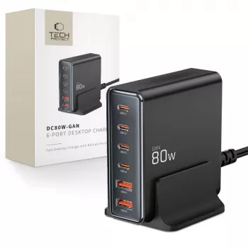 Tech-Protect DC80W-GAN caricabatterie GaN 80W USB-C 6-PORT nero