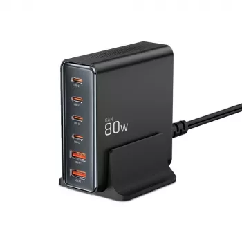 Tech-Protect DC80W-GAN caricabatterie GaN 80W USB-C 6-PORT nero