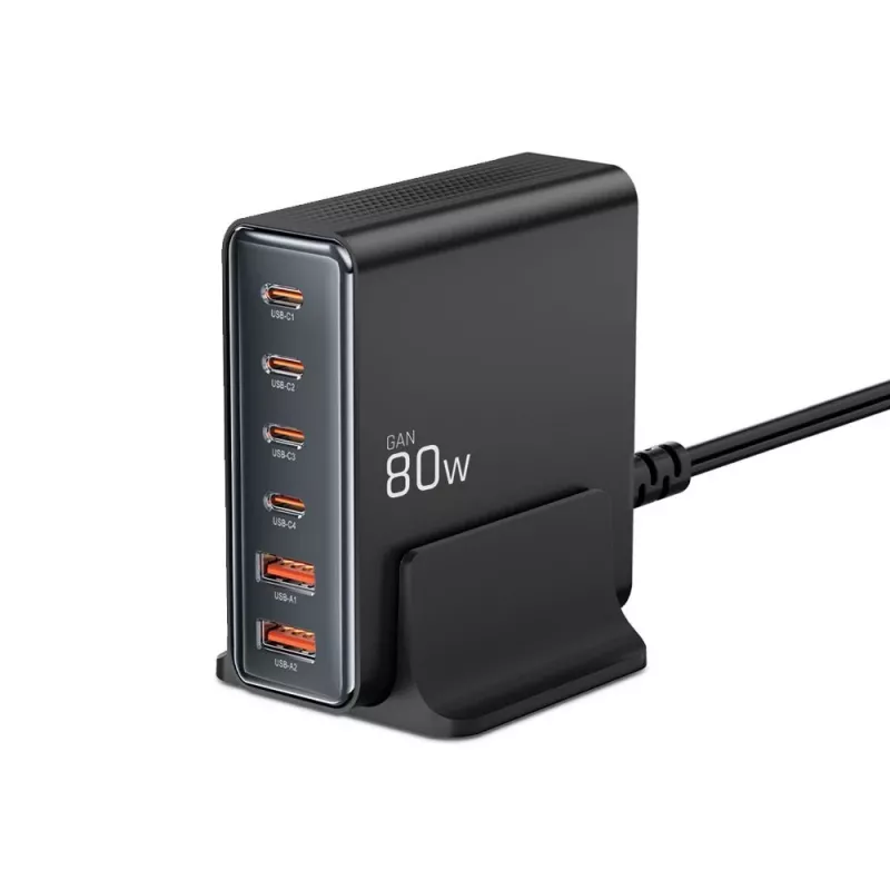 Tech-Protect DC80W-GAN caricabatterie GaN 80W USB-C 6-PORT nero