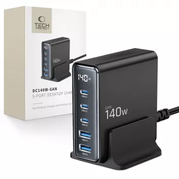 TECH-PROTECT DC140W-GAN Caricatore da tavolo 5 porte PD 140W / QC3.0 nero