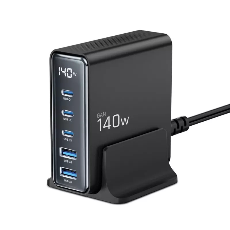 TECH-PROTECT DC140W-GAN Caricatore da tavolo 5 porte PD 140W / QC3.0 nero