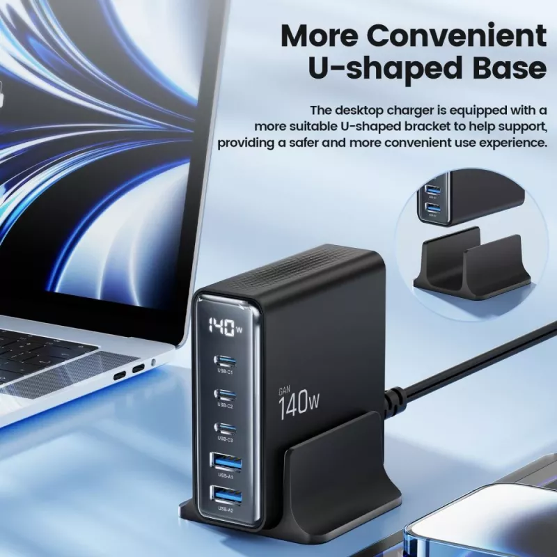 TECH-PROTECT DC140W-GAN Caricatore da tavolo 5 porte PD 140W / QC3.0 nero