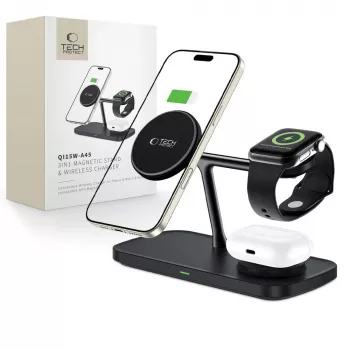 TECH-PROTECT QI15W-A45 Caricatore wireless magnetico MagSafe 3in1 nero