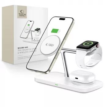 TECH-PROTECT QI15W-A45 Caricatore wireless magnetico MagSafe 3-in-1 bianco