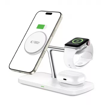 TECH-PROTECT QI15W-A45 Caricatore wireless magnetico MagSafe 3-in-1 bianco