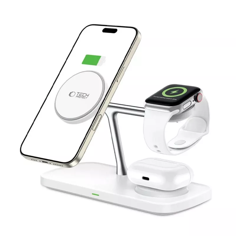 TECH-PROTECT QI15W-A45 Caricatore wireless magnetico MagSafe 3-in-1 bianco