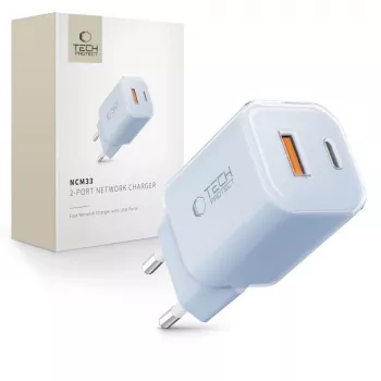 TECH-PROTECT NCM33 caricabatterie da rete 2 porte PD 33W / QC3.0 azzurro