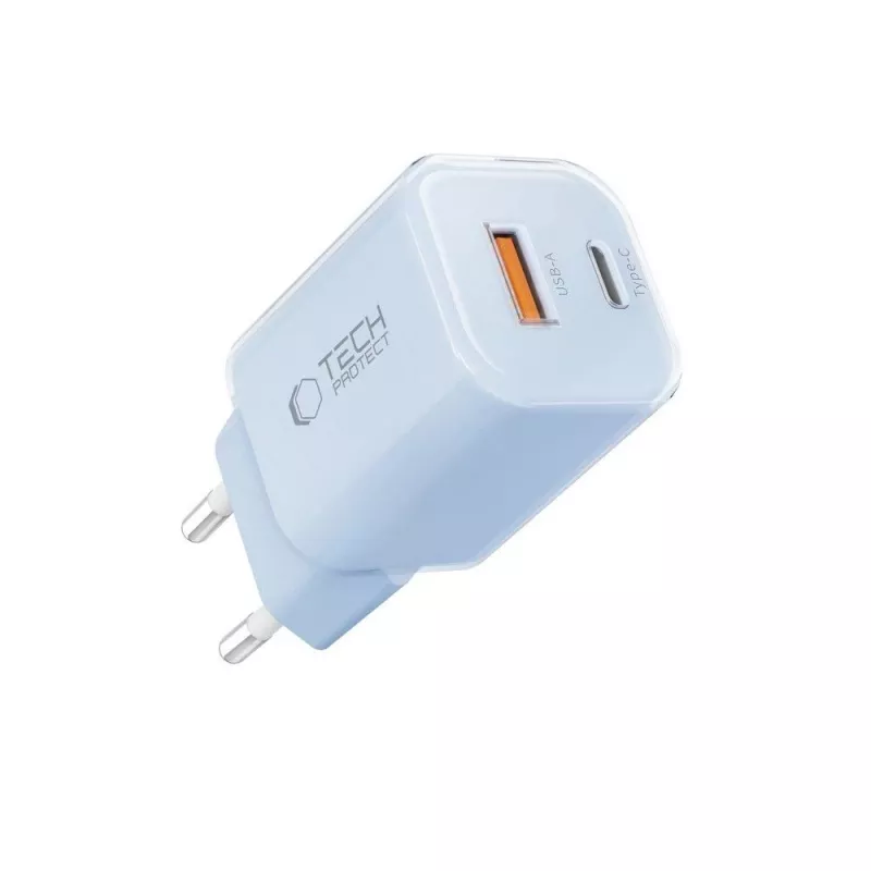 TECH-PROTECT NCM33 caricabatterie da rete 2 porte PD 33W / QC3.0 azzurro