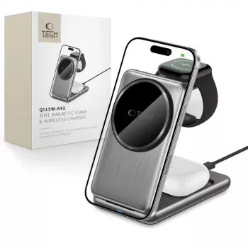 TECH-PROTECT QI15W-A42 caricabatterie wireless magnetico MagSafe 3in1 grigio siderale