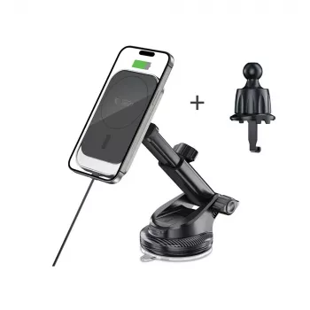 TECH-PROTECT MM15W-V9 supporto magnetico MagSafe per cruscotto e bocchetta d'aria, caricabatterie wireless 15W, nero