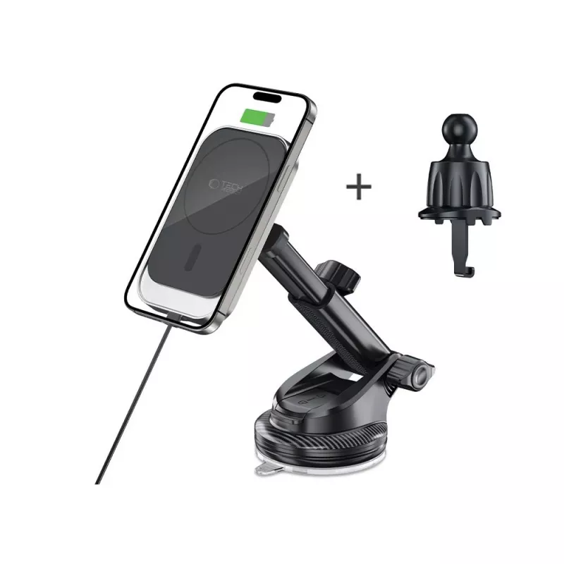 TECH-PROTECT MM15W-V9 supporto magnetico MagSafe per cruscotto e bocchetta d'aria, caricabatterie wireless 15W, nero
