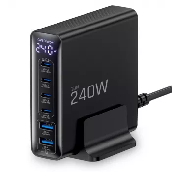 TECH-PROTECT DC240W-GAN caricabatterie da tavolo 6 porte PD 240W / QC3.0 nero