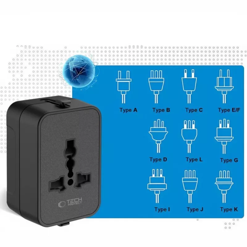 TECH-PROTECT TA300 Adattatore da Viaggio EU / UK / US / AU Nero