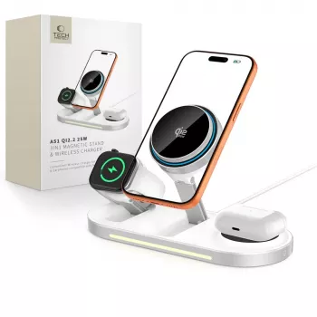 TECH-PROTECT A51 ARCTICBOOST Ricarica Wireless Magnetica MagSafe 3 in 1 25W Qi2.2 Bianco