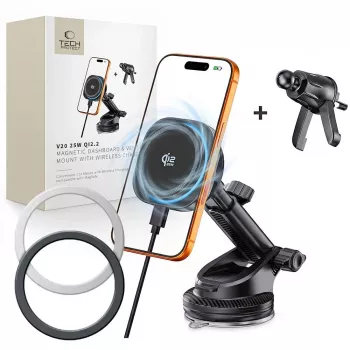 TECH-PROTECT V20 ARCTICBOOST Supporto Auto Magnetico MagSafe per Cruscotto e Bocchetta con Ricarica Wireless 25W Qi2.2 Nero