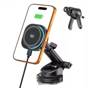 TECH-PROTECT V20 ARCTICBOOST Supporto Auto Magnetico MagSafe per Cruscotto e Bocchetta con Ricarica Wireless 25W Qi2.2 Nero