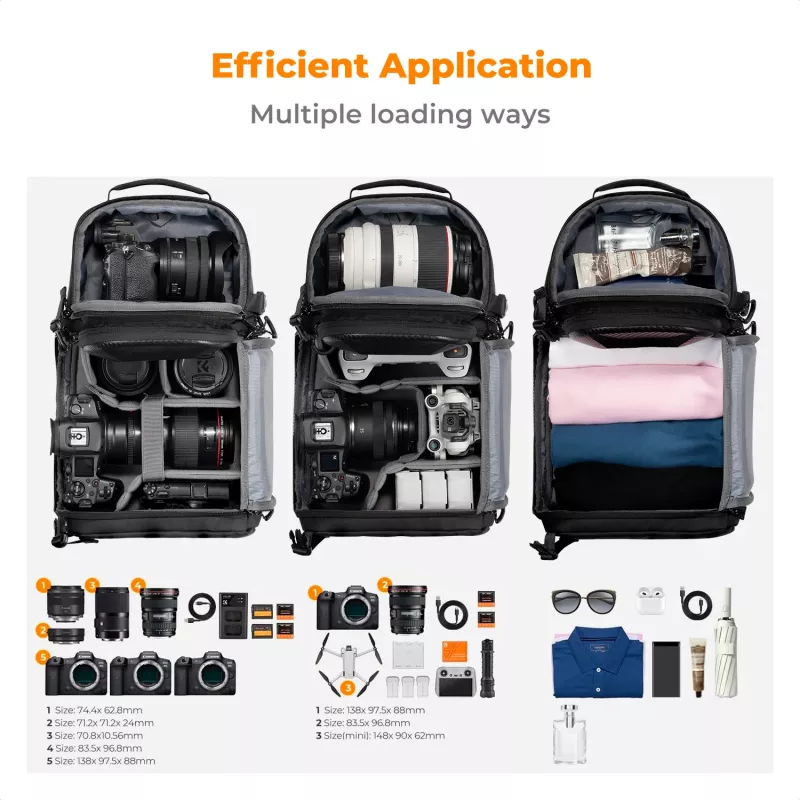 K&F Concept Sling Camera Bag 10L Crossbody DSLR Camera Bag nero KF13.176