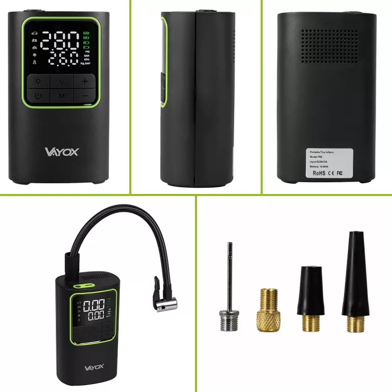 VAYOX VA0409 pompa ad aria ricaricabile 4000mAh cilindro 19mm gonfiatore digitale per pneumatici