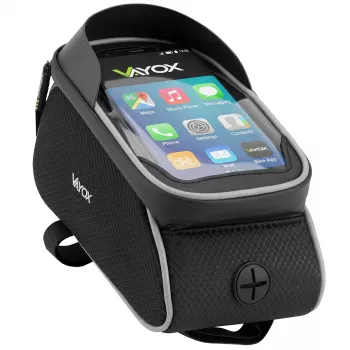 Vayox VA0450 borsa da telaio per bici con due tasche e vano per smartphone, nero