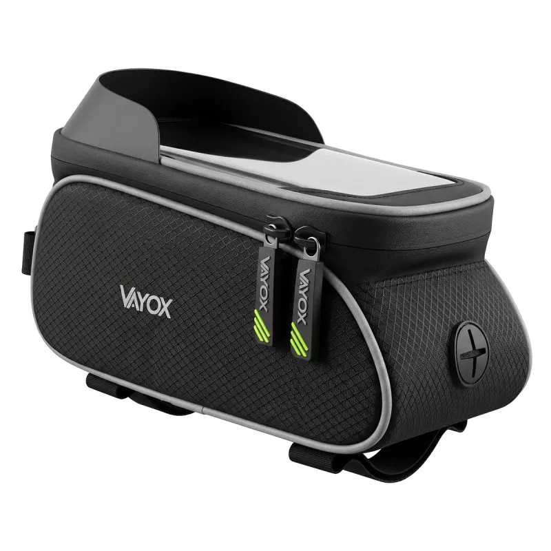 Vayox VA0450 borsa da telaio per bici con due tasche e vano per smartphone, nero
