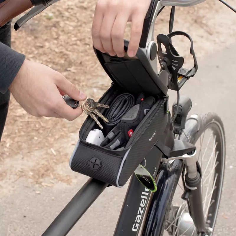Vayox VA0450 borsa da telaio per bici con due tasche e vano per smartphone, nero