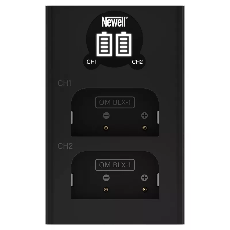 Caricabatterie Newell DL-USB-C a doppio canale per batterie Olympus BLX-1