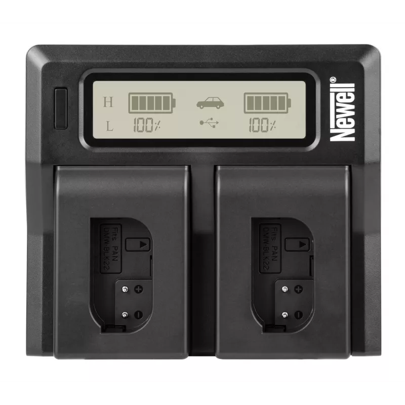 Caricabatterie Newell DC-LCD a doppio canale per batterie Panasonic DMW-BLK22