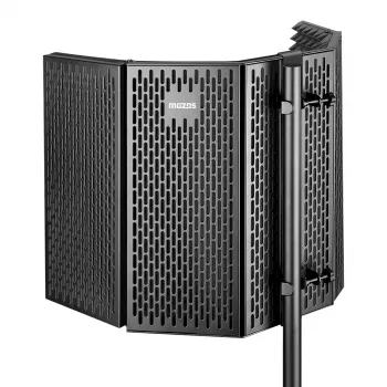 MOZOS PRO Pannello isolante acustico per microfono - Schermo pieghevole per registrazione vocale in 5 pezzi con schiuma acustica ad alta densità da 50 mm, Nero
