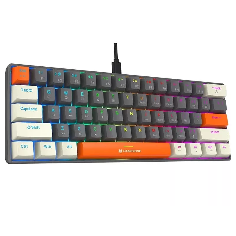 Tracer GameZone Claws 61 Tastiera da gaming meccanica con filo, layout 60%, switch blu, retroilluminazione RGB, Grigio