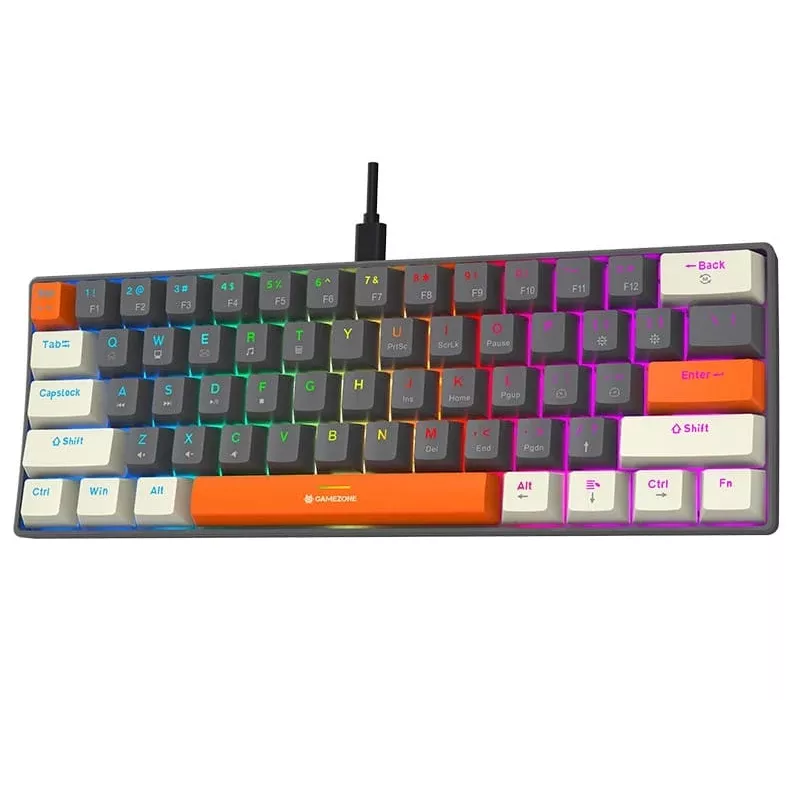 Tracer GameZone Claws 61 Tastiera da gaming meccanica con filo, layout 60%, switch blu, retroilluminazione RGB, Grigio